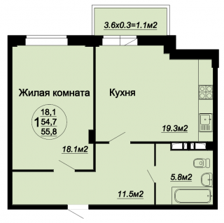планировка квартиры в ЖК "Кубаночка"