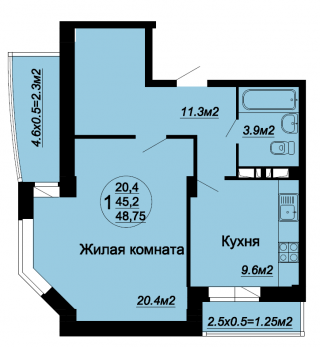 планировка квартиры в ЖК "Кубаночка"