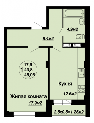 планировка квартиры в ЖК "Кубаночка"
